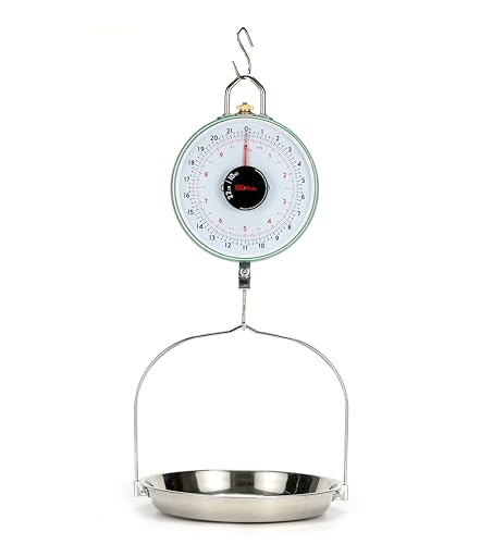 Tada 22LBS Double-Sided Display Mechanical Hanging Scale | Weighing Pan for Farm, Kitchen Food and Produce Weighing