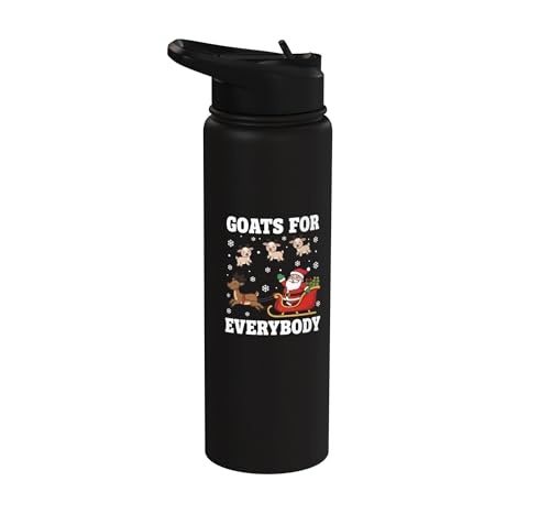 Goats For Everybody Christmas Kids Santa Reindeer Snowflake Stainless Steel Insulated Water Bottle - color: Black