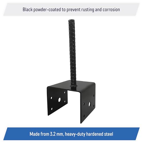 U Shaped 6x6 Deck Post Concrete Anchor Spike, Fence Post Base, Black Powder Coated (4 Pack) - color: Black Powder-Coated, size: 6x6