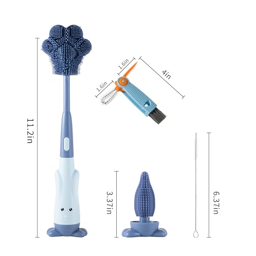 Silicone Baby Bottle Brush with Stand, Water Bottle Brush Cleaner Set | Cup Cleaning Brush, Multifunctional Cleaning Brush Set - color: Blue 3