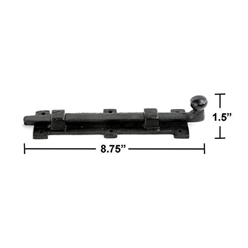 Renovators Supply Manufacturing Slide Bolt Latch 8 3/4 in. Black Wrought Iron Ball Tip Style Slide Bolt with Mounting Hardware - size: Pack of 1, style: 8.75 inch