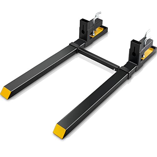 VEVOR Pallet Forks, 60" Total Length, 4000 lbs Clamp-On | Heavy Duty, Adjustable Stabilizer Bar, For Loader Bucket Skid Steer Tractor - size: 60 Inch