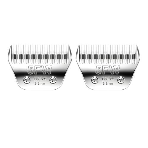 Wide Blades for Dog Grooming, # 5FW Blades Cutting Length 1/4"(6.3mm) | Dog Clipper Blades Compatible with Andis, Oster A5, Wahl km10, Stainless Steel, For Dog, Cat, Horse - style: #5FW(6.3mm)/2PCS