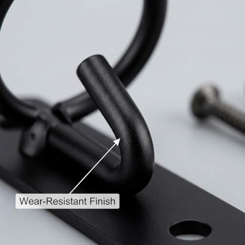 QWORK Metal Bucket Hangers for Horse Stalls, Black Wall Mount Holder with Ring Attachment, Multi-Purpose for Horses, Goats, Donkeys, and More - Includes 4 Hooks and Stainless Steel Screws