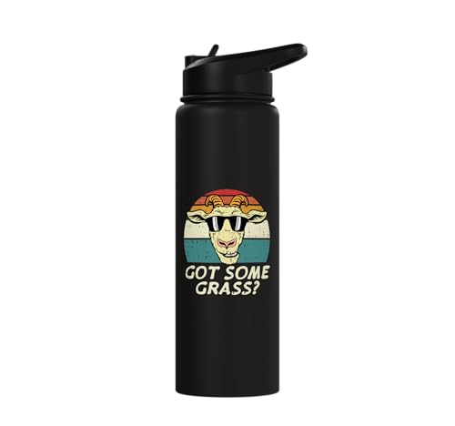 Goat Got Some Grass Retro Farm Animal Farmer Men Women Kids Stainless Steel Insulated Water Bottle - color: Black