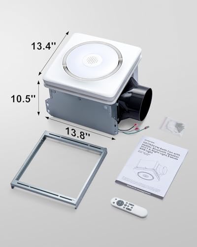 GROWNEER Bathroom Exhaust Fan with Bluetooth Speaker and Heater, Quiet Exhaust Ventilation Fan with Light & Remote 110/160 CFM 1.0 Sone, 9 RGB Modes, 1500lm 3-CCT & Nightlight - style: Bluetooth & Heater