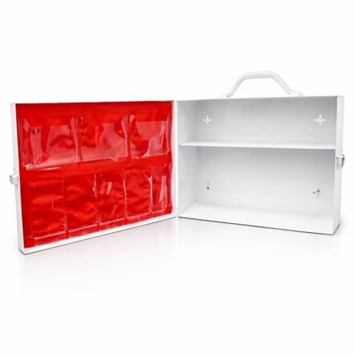 Rapid Care 2-Shelf Metal First Aid Cabinet Empty Wall Mountable Steel First Aid Kit with Door Pouches for Home and Workplace Safety - size: 2-Shelf