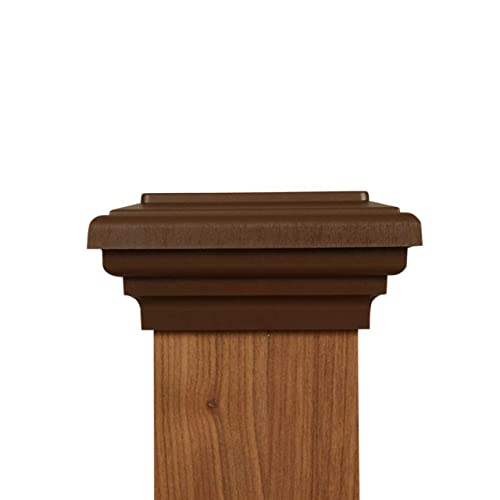4x4 Brown Flat Post Cap Most Common fits (3.5"x3.5" up to 3.75"x3.75") Pressure Treated Post. Newel Newport Top for Outdoor Fences, Mailboxes & Decks. UV Stable Polymer | UV stable polymer, American made, patented installation, corrosion resistant, weathe