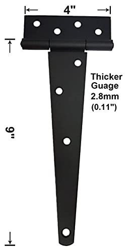 QCAA Heavy Duty Tee Hinge, 9"x4"x2.8mm, Steel, Elegant 2-Layered Frosted Matte Black, Powder Coated, 4 Pack - color: Sanded Matte Black- 2.8mm, size: 4 Pack per Box (9")