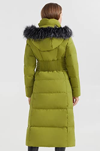Orolay Women Warm Down Jacket with Hood Fur Long Puffer Coat Brown - color: Fruitgreen, size: Small