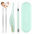 4 Pack Ear Wax Removal Tool Kit with Light, Ear Pick Ear Cleaning Tools Set for Kids and Adults, Ear Picks Digger & Tweezers & Spiral Spring Ear Spoon with Storage Box (Green) - color: Green