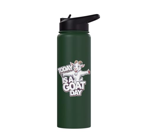 Childrens Today is a Goat Day Design | Kids Goat Stainless Steel Insulated Water Bottle - color: Dark Green