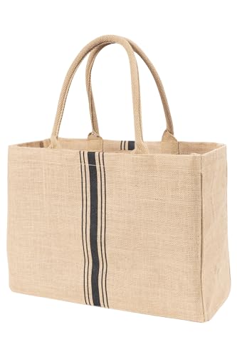 KAF Home Jute Market Tote Bag with Handles, Triple Stripe - color: Triple Stripe