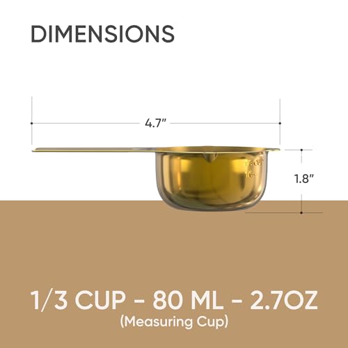 Color Up ⅓ Cup Measuring Cup (80 ml) – Premium Gold Stainless Steel, Accurate for Wet & Dry Ingredients, Embossed Markings, Easy-Pour Spouts, Dishwasher-Safe, Kitchen Essential - size: 1/3 Cup (80 ml) Gold