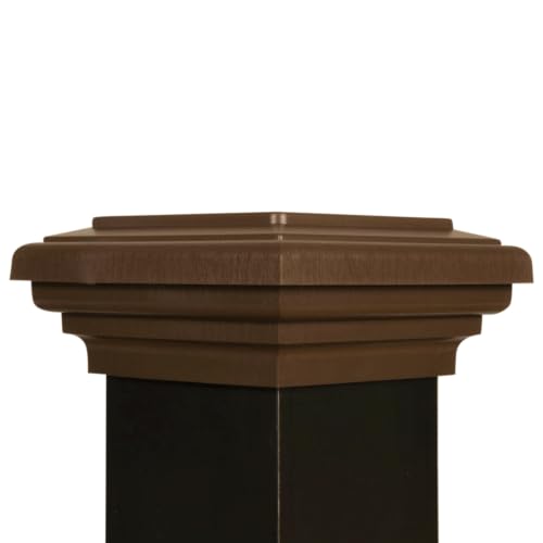 4x4 Brown Flat Post Cap Most Common fits (3.5"x3.5" up to 3.75"x3.75") Pressure Treated Post. Newel Newport Top for Outdoor Fences, Mailboxes & Decks. UV Stable Polymer | UV stable polymer, American made, patented installation, corrosion resistant, weathe