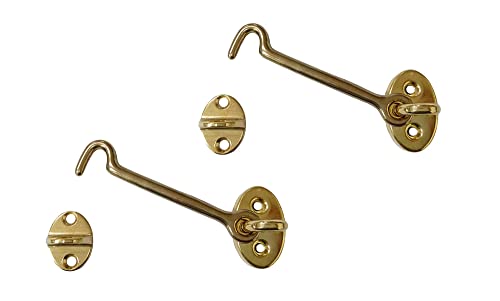 Heavier Duty Brass Door Hook Latch & Eye, 4", Vibrated Brass, 2 Pack - color: Vibrated Brass, size: 2 Pack (4")