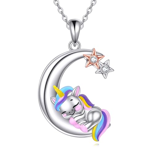 Snake Moon Necklace - 925 Sterling Silver Moon Pendant Necklace - Snake Jewelry for Women - style: Unicorn
