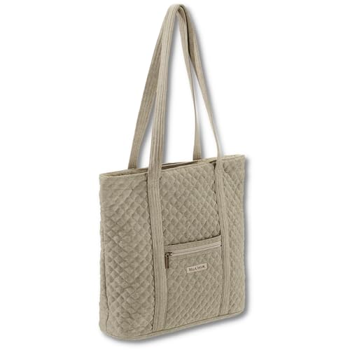 Bella Taylor Large Tote, Quilted Shoulder Bag for Women | Lightweight, 6-pocket large quilted purse, machine washable, zippered top, ultimate organization, durable construction - color: Khaki Chambray