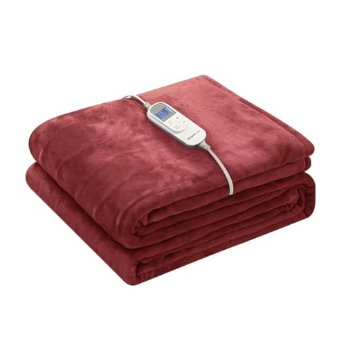 Wapaneus Heated Blanket Electric Twin Size 62"x84" with 10 Heating Levels 12 Timer Settings 8 Hours Auto-Shut Off,Flannel Fast-Heating Electric Blanket,ETL Listed Machine Washable,Red - color: Red, size: 62*84in