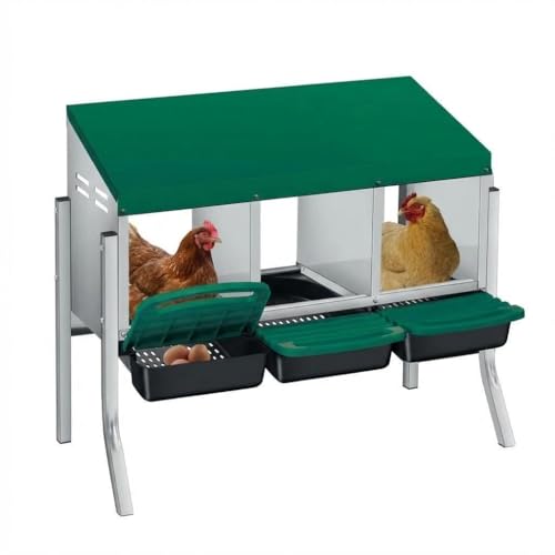 Chicken Nesting Boxes, Heavy-Duty 8-Compartment Metal Chicken Nesting Box – Removable Tray, Ventilation Holes, Easy Egg Collection, Rustproof Galvanized Steel - Green - 3 - Slot - with Legs - color: Green, size: 3 - Slot - With Legs