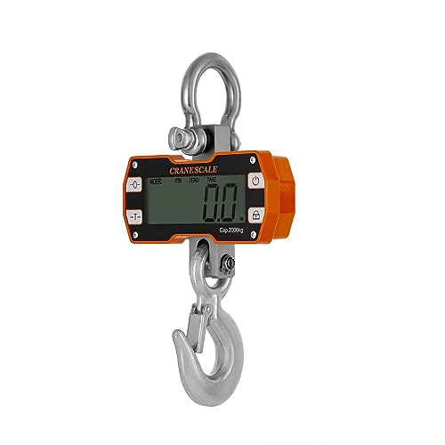 Klau 2000kg 4000 lb Heavy Duty Crane Scale, Orange | Industrial Hanging Scale, LCD Display, Remote Included, For Home Farm Factory Hunting