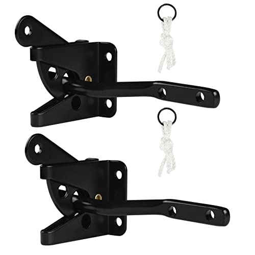HILLMASTER Upgrade Self-Locking Gate Latch for Wooden Fence, Automatic Gravity Lever Door Latches with Longer Fasteners & Pull String for Secure Pool, Garden, Black Finish/4.7in, 2 Pack - size: 2 Pack