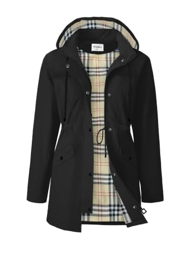 RUMIA Raincoat Women Waterproof Long Hooded Trench Coats Lined Windbreaker Jackets for Women 2026 S-2XL - color: Black, size: Large
