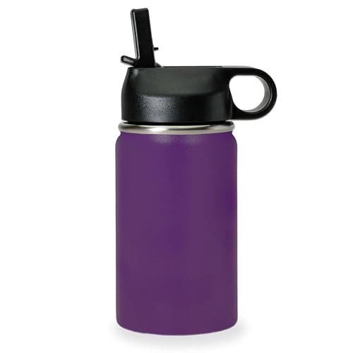 LaserGram Personalized 12oz Water Bottle, Horse (Dark Purple) | Engraved Gift, Vacuum Insulated Stainless Steel, Flip-Top Straw Lid, Laser Engraved With Your Name - color: Dark Purple, size: 12 Ounces