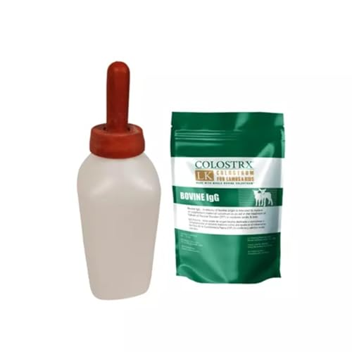 IVS 2Qt Nursing Bottle Colostrx LK Colostrum Supplement-Newborn Livestock | Snap-On Nipple & Handle | Lambs Kids Goats Calves | Lambs, Kids Feeding System - size: 2 Quart–With Colostrx LK