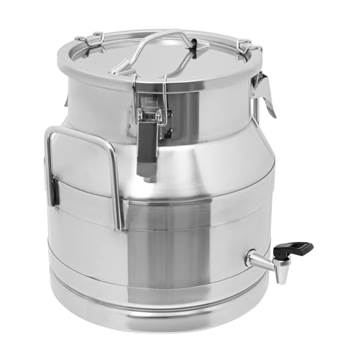 Stainless Steel Food Grade Milk Can, 20L Milk Transport Bucket Wine Pail Sealed Oil Storage Metal Water Beverage Drink Dispenser Handle Liquid Container with faucet for Old Vinegar, Honey (20L) - size: 20L