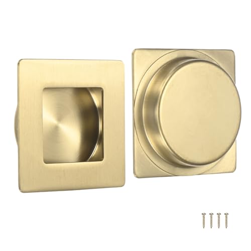 M METERXITY 2-Pack Recessed Finger Pulls, 2.75 Inch 304 Stainless Steel Sliding Closet Door Handles for Barn Door, Rectangular Flush Pulls Handles [Gold Tone] - color: Gold Tone