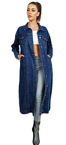 Womens Classic Jean Jacket Plus Size Button Down Denim Trench Coat | Loose Country Concert Office Daily Street Vacation Outerwear - color: Dark Blue, size: 4X-Large