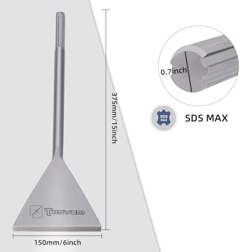 TOOVEM 6 Inch Wide SDS Max Chisel for SDS Max Shank Rotary Hammer Drills | Floor Scraper Tile Removal Scraping Steel Flat Shovel Bit Tool for Removing Floor, Concrete Mortar Thinset