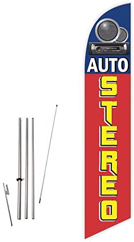 GLOBAL ADVERTISING SOLUTIONS Auto Repair Feather Flag Eye Catching Banner Sign for Business and Marketing Complete Set with 15 ft Pole Kit and Ground Spike (Auto Stereo) - style: Auto Stereo