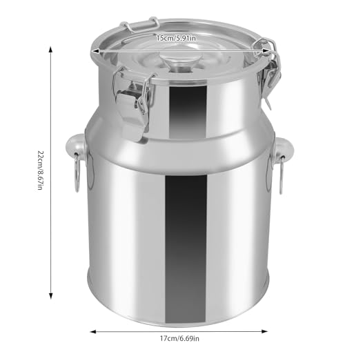 5L/1.3gal Milk Can 201 Stainless Steel, Sealed Lid Food Storage Container for Liquid & Dry Goods, Wine Pail Bucket Metal Tote Jug for Kitchen, Farm
