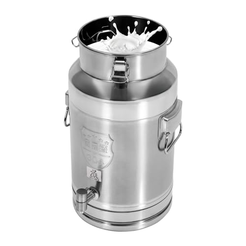 5.28 Gallon Milk Can - 304 Stainless Steel Milk Bucket with Sealed Lid, Milk Transport Barrel with Spigot for Liquid Storage, Ideal for Milk, Wine, and Beverages - size: 5.28 Gallon