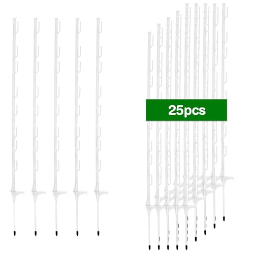 25Pack,48 Inch Heavy Duty Electrical Fence Post - UV Resistant Plastic Fence Posts for Livestock, Garden & Pasture, Easy Installation No Dig (White) - color: White