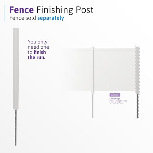 WamBam 6ft White Vinyl Finishing Post | No Dig, Steel Pipe Anchor, for Cambridge Fence, BL19112 - color: 6ft Tall Finishing Post