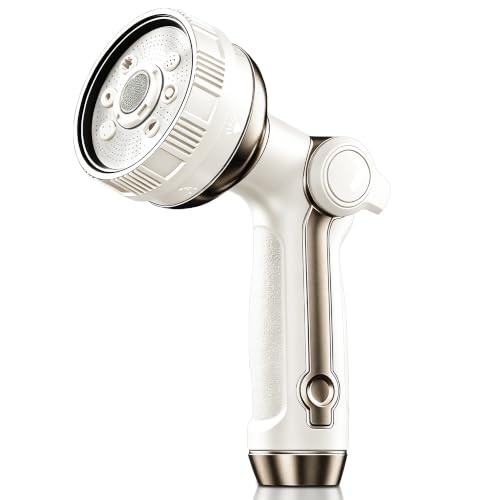 Garden Hose Nozzle Heavy Duty Metal Water Hose Sprayer | Heavy Duty Metal Spray Nozzle With Thumb Control. Japanese-style Design & 8 Spray Patterns For Different Blooming Seasons - color: Beige