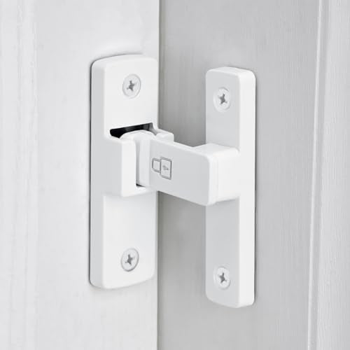 White 90 Degree Barn Door Lock ，Right Angle Door Lock Latch | Zinc Alloy Flip Gate Latches,for bedroom,garage,balcony,barn,sliding door,bathroom,window,cabinet,drawer,pet enclosures - color: White_90 Degree
