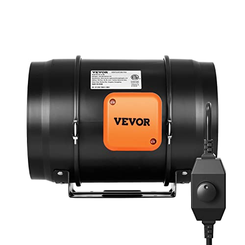 VEVOR Inline Duct Fan, 8-Inch 750 CFM with Variable Speed Controller, Quiet AC-Motor Ventilation Exhaust Fan for Cooling Booster, Grow Tents, Hydroponics | for Cooling Booster, Grow Tents, Hydroponics, Quiet AC-Motor, with Variable Speed Controller, Vibra