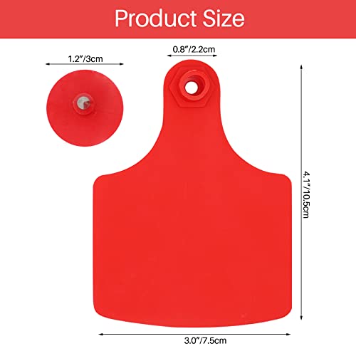 4.1" L×3.5" W Cattle Ear Tags Big Blank 100PCS Livestock Identification TPU | Cow Ear Tags for Cattle Laser Tags for Cows Pigs Hog Goats Sheep Calf Animal Goat Sheep Earring Tags Non-fading (Red) - color: 3-red