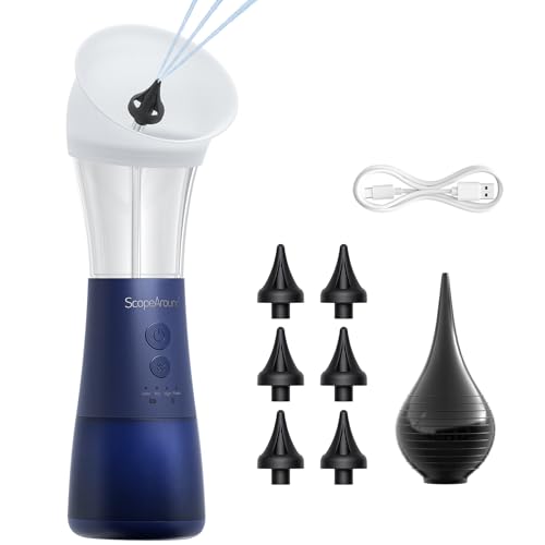 Electric Ear Cleaner with Water Temp Sensor, Ear Irrigation Flushing Kit | 4 Pressure Modes, One-Piece Tank, IPX6 Water Resistant, Ear Cleaning Kit, Earwax Removal Kit for Home Cleaning Checking - color: Blue