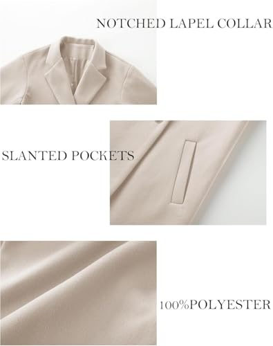 Women's Winter Wool Coat Notch Lapel Single Breasted Casual Mid Long Pea Trench Coat - color: Beige, size: Large