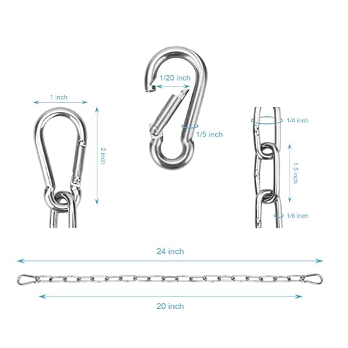 2 Pack Gate Chain Lock for Outdoor Fence with Carabiner, 1/6 x 24 Inch Stainless Steel Link Chains No Fear of Being Bent, Easy to Adjust Barn Chain for Livestock Gate （ Silver ） (2, 24 Inch)