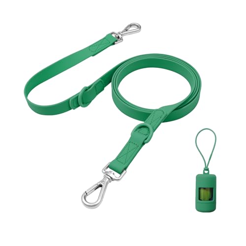 Waterproof Dog Leash with Poop Bag Holder, 5FT/6FT Adjustable Length with 2 Swivel Hooks, Odor-Free & Easy-Clean Dog Lead for Large Medium Small Dogs - color: Dark Green, size: 5FT - 3/5inch Width