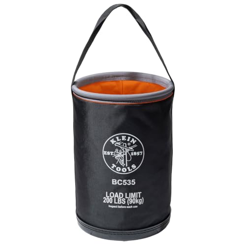 Klein Tools BC535 Straight Bucket, 17-Inch Utility Bucket, 200-Pound Load, 1680D Nylon, Drain Holes, Reinforced Straps, Hi-Vis Orange Interior - size: Nylon, 200-Pound Load