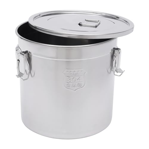 DYNAMI 8.7Gal 304 Stainless Steel Bucket Milk Can with Airtight Lid | 33L Metal Food Storage Bucket with Locking Buckle,Leak-Proof Oil Container Milk Transport Bucket Flour Storage Container