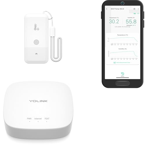YoLink Smart Wireless Thermometer Hygrometer, Wide Temp Range for Freezer, Fridge, Green House, Pet Cage, App Alerts, Emails, Text/SMS alerts- Hub Included