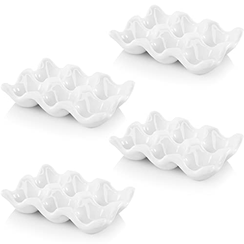 DEAYOU 4 Pack 24 Cups Egg Tray Holders, Porcelain Egg Container for Countertop Fridge, Ceramic Eggs Keeper Storage Organizer, Tiny Egg Dispenser Serving Dish Serveware for Display, Kitchen, White